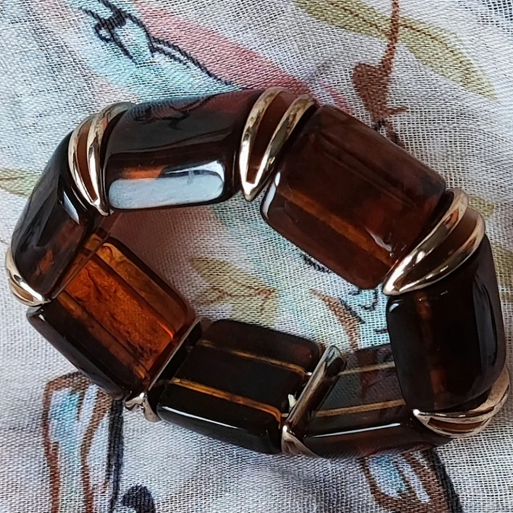 Small Faux Tortoise Plastic Acrylic Costume Jewelry Vintage Bangle Cuff Bracelet